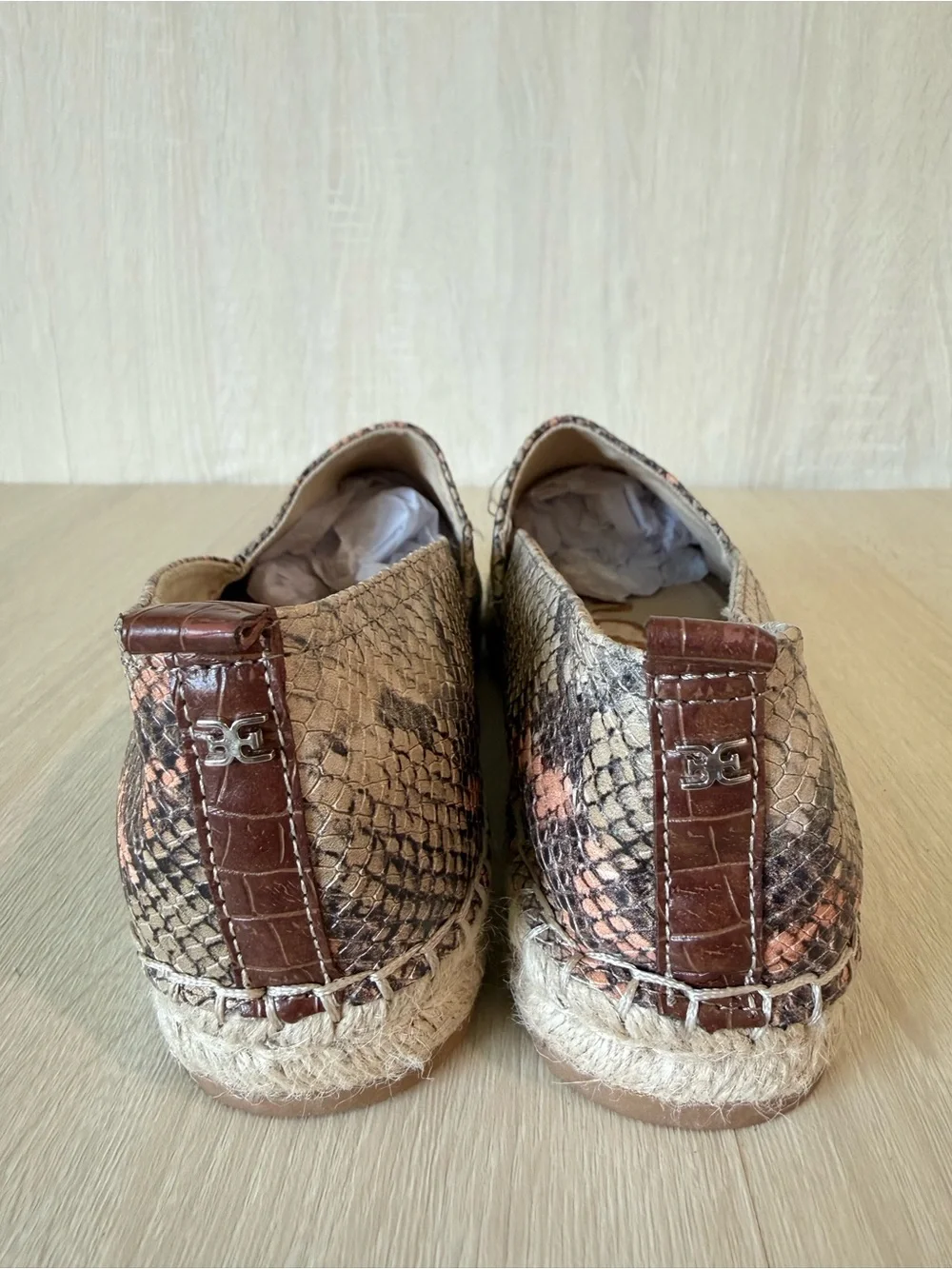 Sam Edelman Snake Print Espadrille Flats Women’s Size 9.5 Slip On Jute Casual
